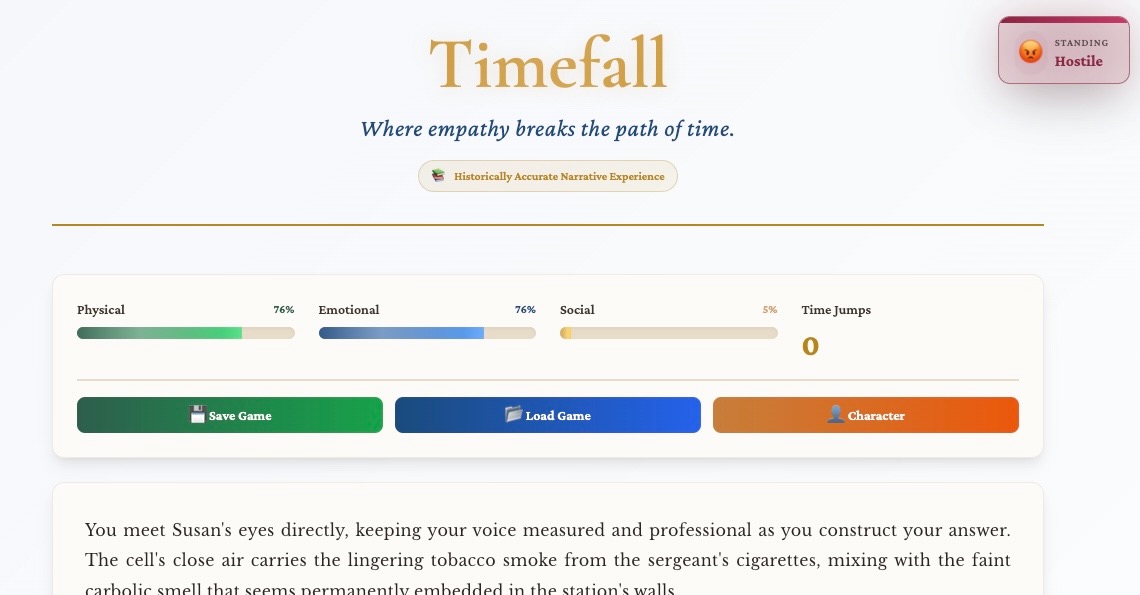 TimeFall header with hostile standing indicator